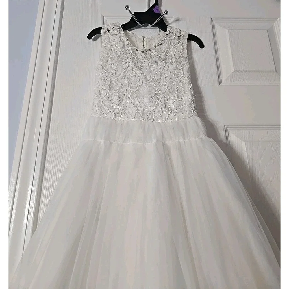 Girls Dress Formal‎ White Lace See Measurements Below